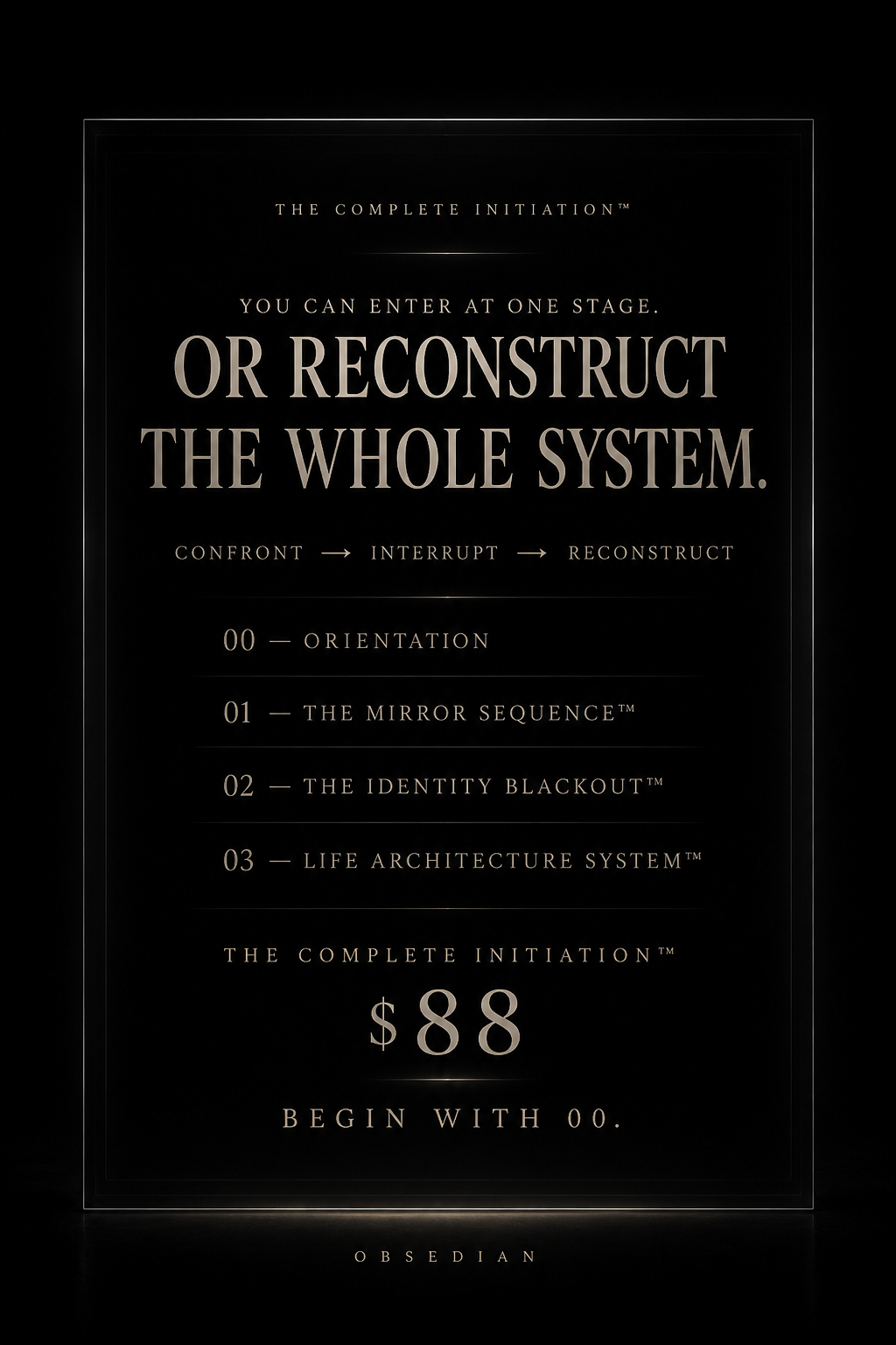 OBSEDIAN: THE COMPLETE INITIATION™ — 3-STAGE IDENTITY RECONSTRUCTION SYSTEM